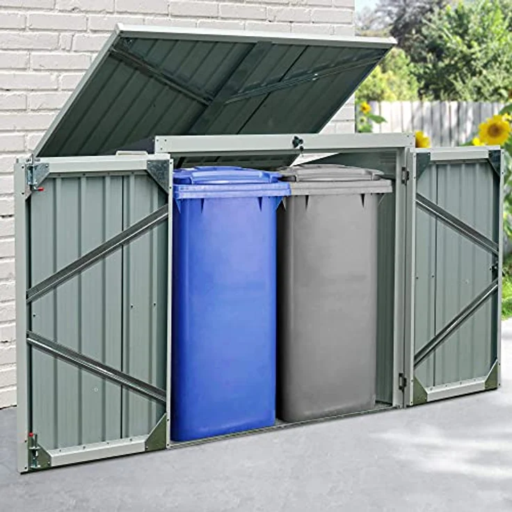 Zelsius Gartenschrank 158 x 101 x 134 cm | Anthrazit Geräteschrank mit Lüftungsgittern | Gartenhaus | Geräteschuppen für Garten | Mülltonnenbox für 2 Tonnen | Metall Aufbewahrungsbox – Bild 5