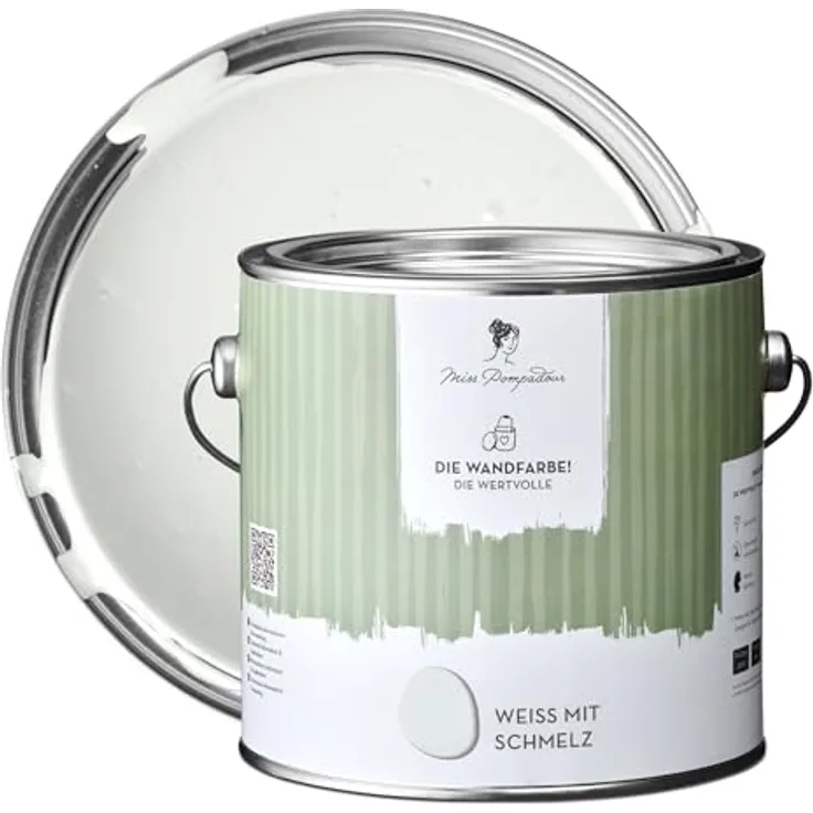 MissPompadour Wandfarbe Weiß mit Schmelz, matte Innenfarbe mit sehr hoher Deckkraft, 2,5 L, geruchsneutral und spritzfrei, wasserbasiert