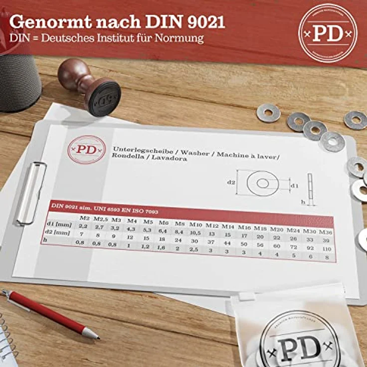 PD® große Unterlegscheiben M6 A2 (DIN 9021 / ISO 7093), rostfreie Edelstahl-Karosseriescheiben mit großem Außendurchmesser, 10 Stück – Bild 2