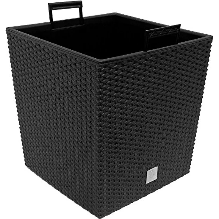 Deuba Blumentopf 2er Set 64L Innentopf Mit Griffen Wetterfest Rattan Innen- Außenbereich Übertopf Pflanzkübel Anthrazit – Bild 3