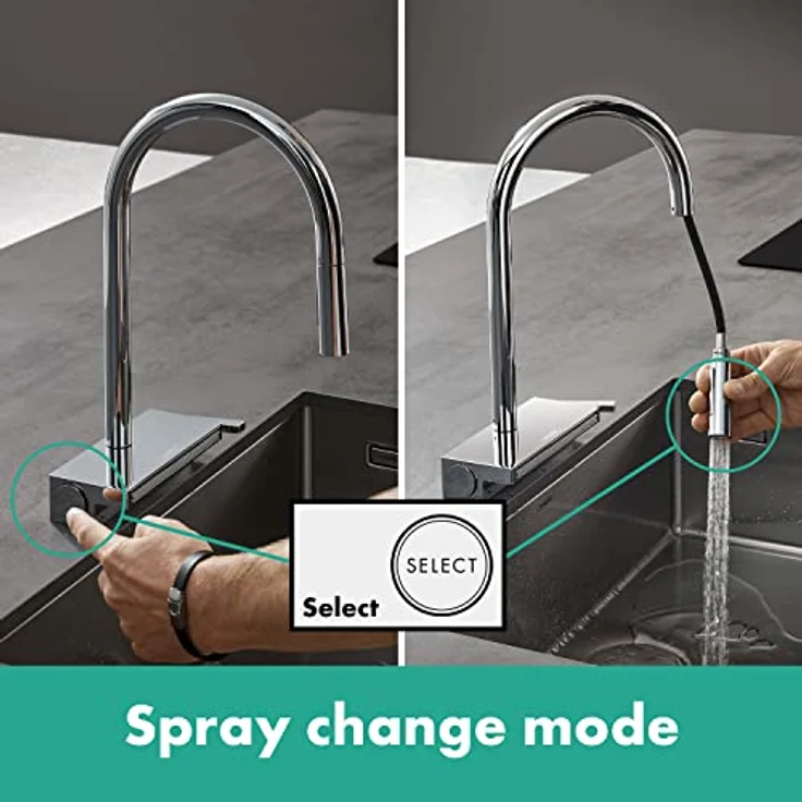 hansgrohe Aquno Select M81 Küchenarmatur, Einhebelmischer mit Ausziehbrause, 3jet Chrom, ComfortZone 170, Schwenkbereich 60°-150°, MagFit Halterung – Bild 4