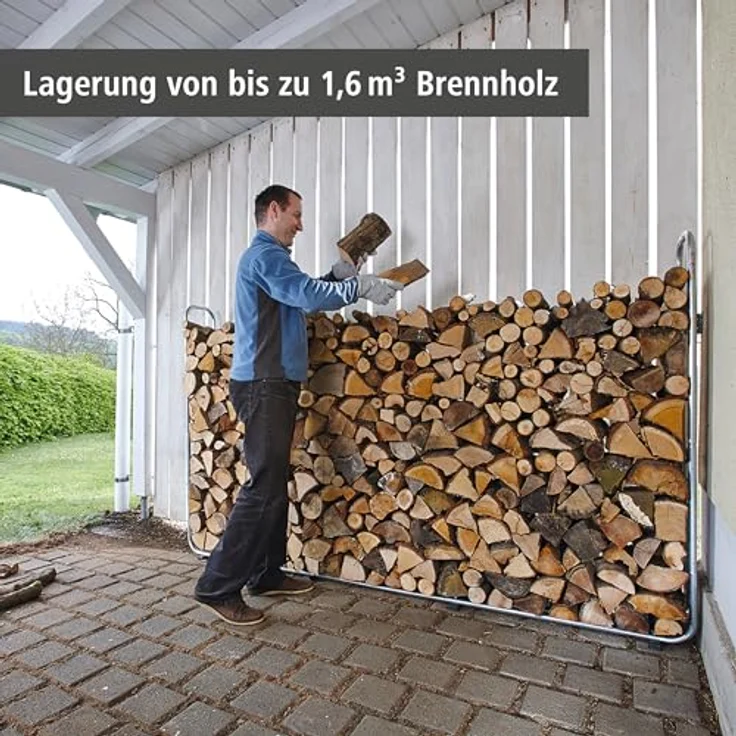 wolfcraft Stapelhilfe Modular XXL, Verstellbare Kaminholzaufbewahrung für bis zu 1,6 m³, wetterfestes Stahldesign, Größenverstellbar 1,7 - 3,2 m Breite – Bild 3
