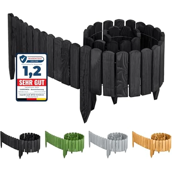 Garronda Beeteinfassung Rollborder aus Holz, flexibel 200 x 20 cm, Gartenzaun zum Stecken, Graphite – Bild 1