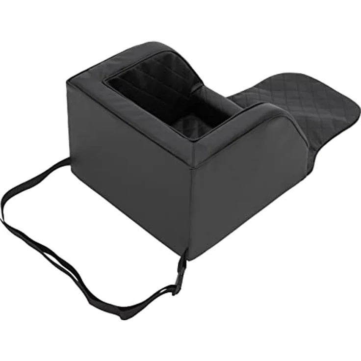 DOGGY Hundeautositz, Hundebox, Hundebett, Transportboxen, Rückbank, Hundedecke, Hundekörbchen, Katzenbett, für kleine Hunde, Schwarz Leder (46x46x31 cm) – Bild 3