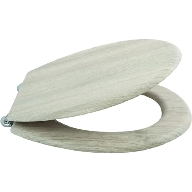 MSV WC-Sitz Parkett MDF, 42,5 cm x 36,5 cm x 5 cm, mit Edelstahl-Scharnieren, Holzoptik, feuchtigkeitsbeständig und leicht zu reinigen – Bild 3
