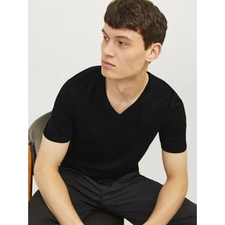 Jack & Jones Basic V-Shirt für Herren, schwarzes Arbeitsshirt aus hochwertigem Jerseystoff, Größe XL – Bild 8