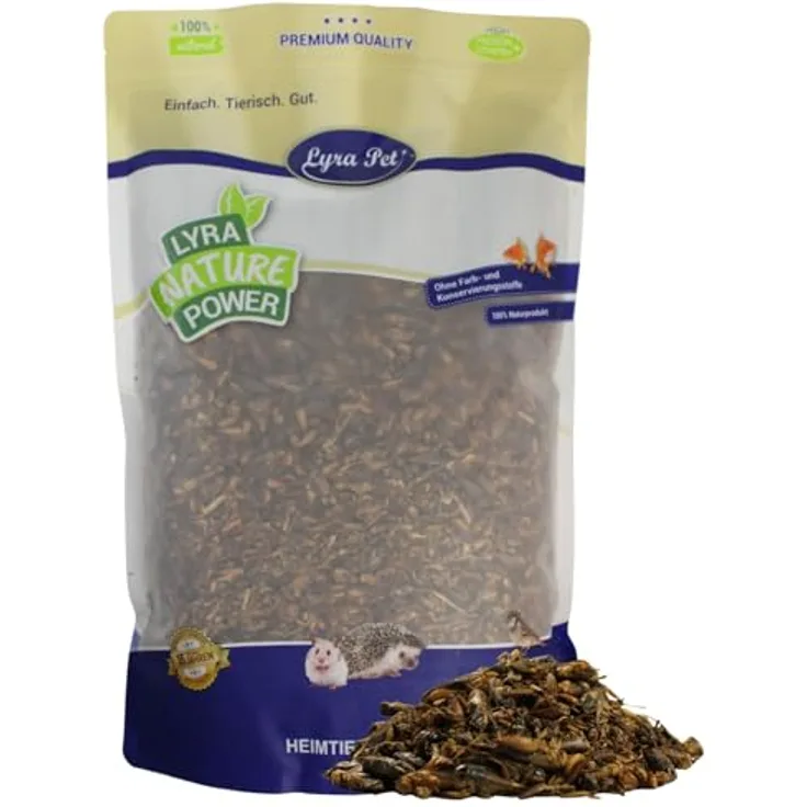Lyra Pet® Heimchen getrocknet 1 kg | Reich an Proteinen (63% Rohprotein) & Mineralien | Nährstoffreiche Ergänzung für Vögel, Nager, Fische & Reptilien