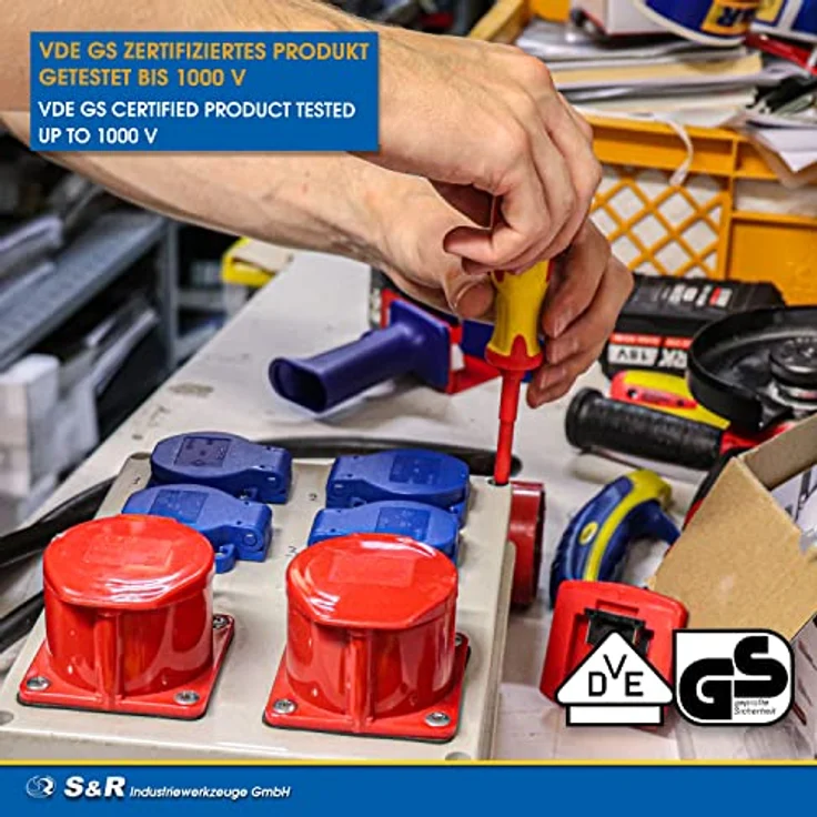 S&R VDE Elektriker Schraubendreher Satz 7-tlg, isoliert bis 1000 V AC, magnetische Spitzen, gelochte Ergo-Griffe, Profi-Qualität – Bild 5