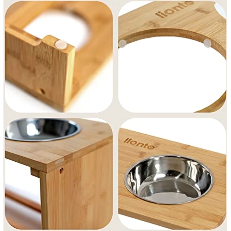 lionto erhöhter Hundenapf Futterstation für Hunde Futterbar für Haustiere aus Bambus 2 Näpfe aus Edelstahl rutschfest, (L) 50x26x26 cm – Bild 4