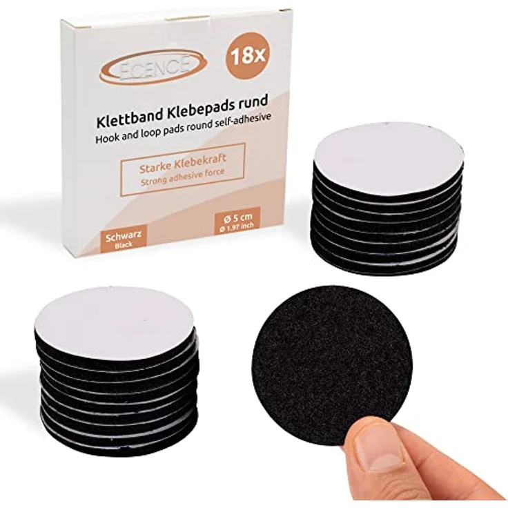 ECENCE 18x Klett Klebepads selbstklebend, rund wiederverwendbares Klettpad für Auto, Haushalt, Wände, Boden, Extra stark, Befestigung ohne Bohren Schwarz – Bild 1