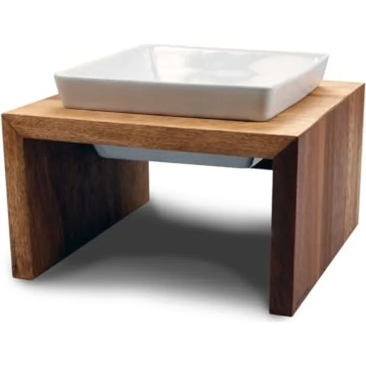 Wolters Meshidai True Einzelnapf (1.30 l), Futternapf, erhöhter Hundenapf, Holzgestell, nachhaltige Farbgebung, Silikonpunkte, Keramikschalen, 26 x 26 x 15 cm, Wolters