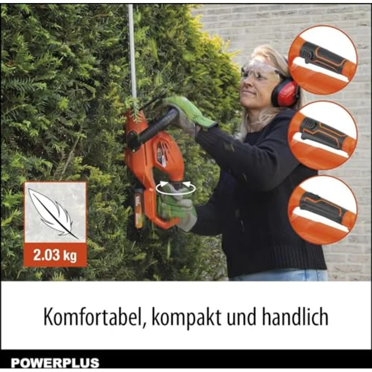 POWER plus Dual Power Akku-Heckenschere POWDPG7531-20 V, 580 mm Klinge, 18 mm Abstand, komfortabler Griff, ideal für kleine Hecken, umweltfreundlich, ohne Batterie und Ladegerät – Bild 5