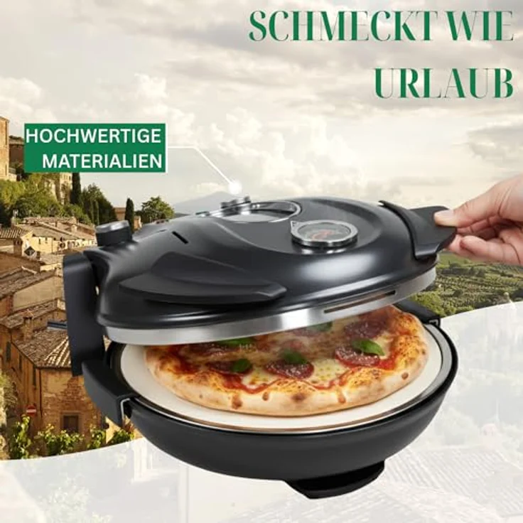 Sommertal Pizzaofen Sommertal PizzaProfi Pizzaofen, 32cm Pizzastein, Pfanneneinsatz, 2x Pizzaschieber, Pizzaschneider, Steinplatte - Max. 400°C, einfache Bedienung, vielseitig einsetzbar, Sicherheits-Sichtfenster – Bild 5