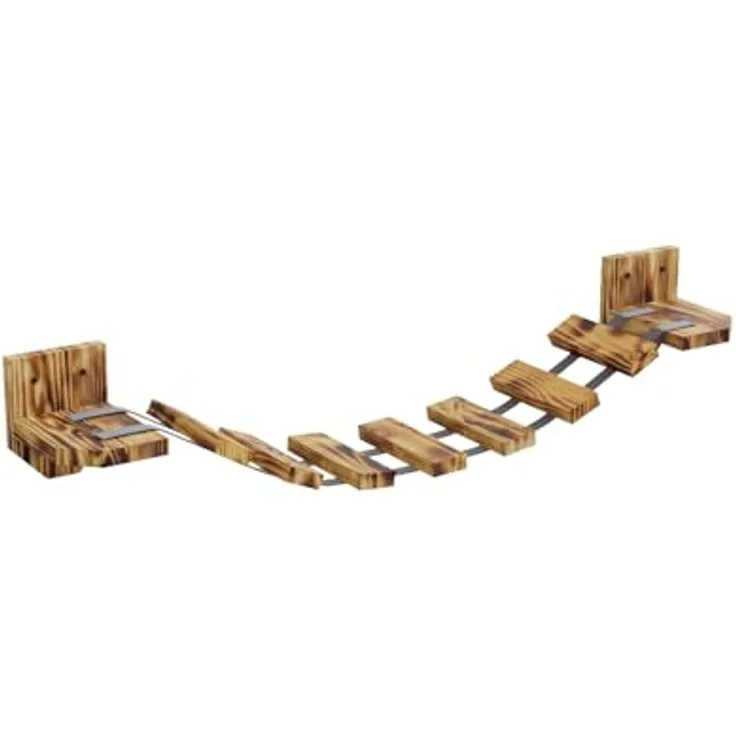 QLS Hängebrücke für Katzen, Katzenmöbel mit 7 Stufen und Wandmontage, geflammtes Kiefernholz, platzsparendes Design