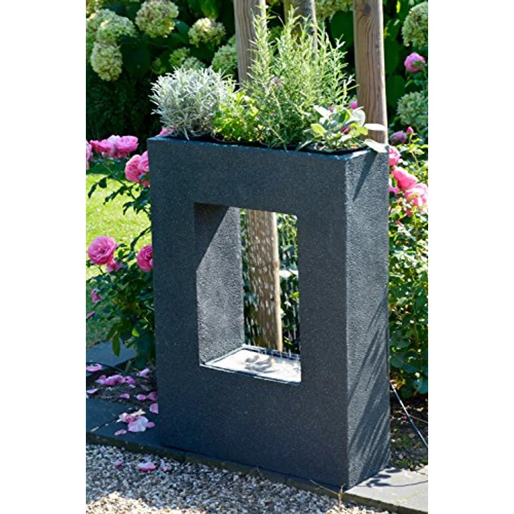 dobar Großer Design Garten-Brunnen mit Pumpe und LED´s, Polyresin, grau-schwarz, 54.5 x 19 x 76 cm, 96110e – Bild 5