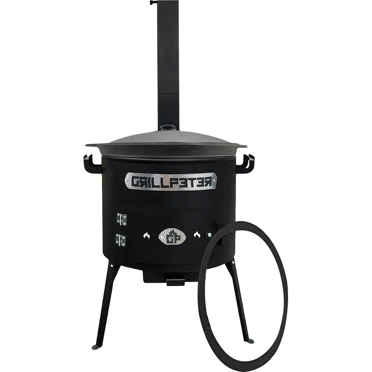 Grillpeter Utschak Asamat Ø40 cm, Holzkohlegrill mit Kazan 12L aus Gusseisen und Aludeckel, schwarz