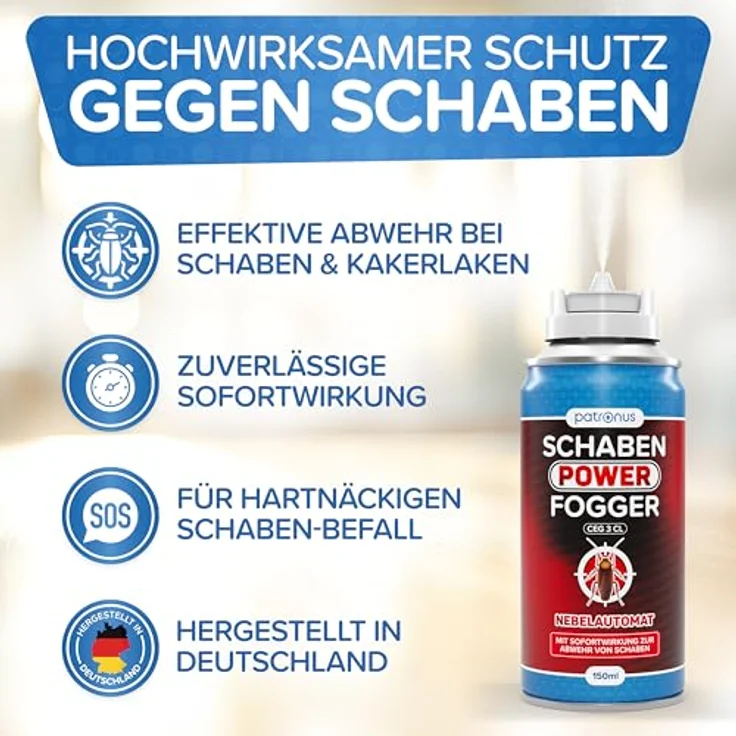 Patronus Schaben Power Fogger, 150 ml Insektenvernebler mit maximaler Sofortwirkung und fleckenfreier Anwendung – Bild 2