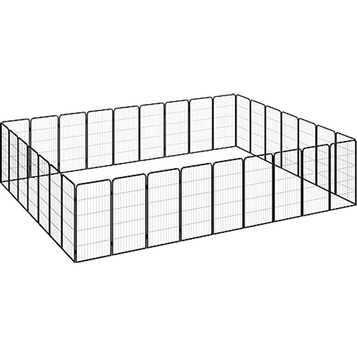 vidaXL 32-Panel Hunde-Laufstall, robuster pulverbeschichteter Stahl, schwarz, 50 x 100 cm Paneele, einfache Montage, großes Spielparadies für Hunde