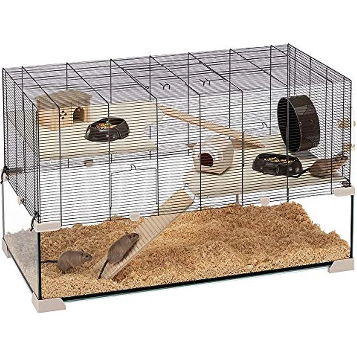 Ferplast Käfig für Hamster oder Mäuse KARAT 100 Kleine Nagetiere, Zwei Ebenen mit Zubehör, aus Glas und Metallgitter, 98,5 x 50,5 x h 61,5 cm. – Bild 3
