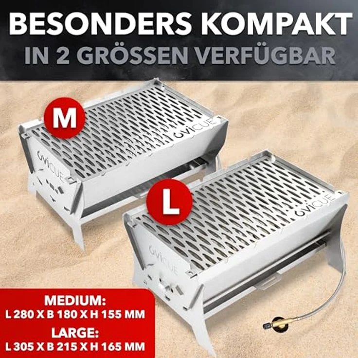 ovicue Grill groß L | Mobiler Steck-Gasgrill aus Edelstahl, Gas- & Holzkohlebetrieb, inkl. Tragetasche - für Camping, Balkon, Garten & Outdoor – Bild 4