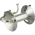 relaxdays Schlauchtrommel für die Wand, Edelstahl, platzsparend für bis zu 40 m Gartenschlauch, silber