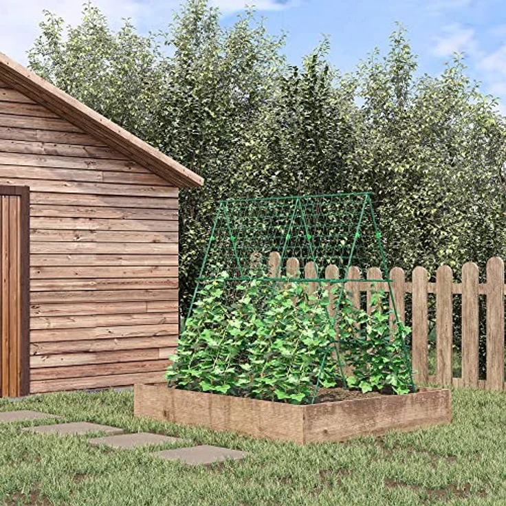 Outsunny Rankgitter, Rankhilfe, Verstellbares Pflanzengitter, Spalier, Pflanzengerüst mit Netz, für Garten, Stahlrahmen, Grün, 180 x 100 x 180 cm – Bild 2