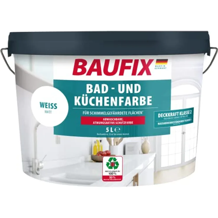 Baufix Bad- und Küchenfarbe weiß, 5 l