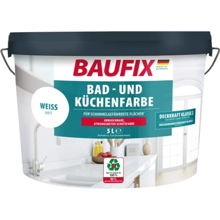 Baufix Bad- und Küchenfarbe weiß, 5 l – Bild 1
