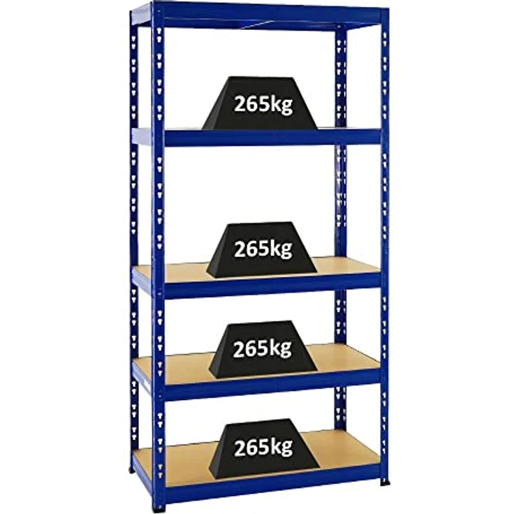 Proregal Schwerlastregal Tiger, 180 x 90 x 45 cm, 5 Böden, Traglast 265 kg pro Boden, Steckmontage, Blau – Bild 1