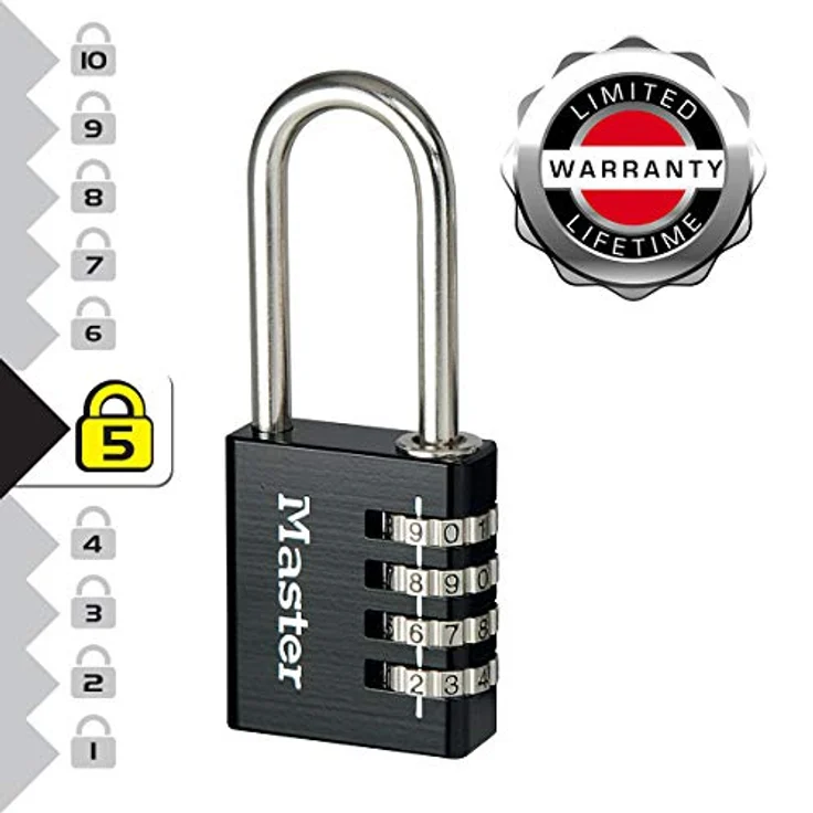 MASTER LOCK - 7640EURDBLKLH - Schwarzes Aluminium Zahlenschloss mit hohem Bügel – Bild 4