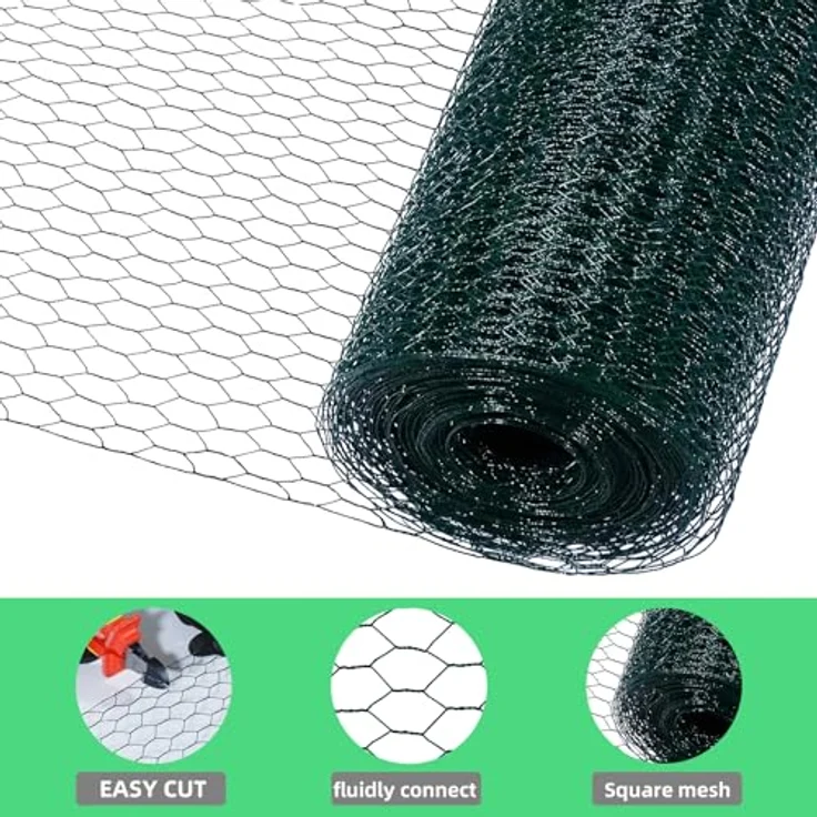 CCLIFE Hühnerzaun Geflügelnetz, PVC-beschichtet, Maschenweite 25 mm, Höhe 100 cm, Länge 25/50 m, Grün – Bild 3