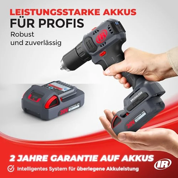 Ingersoll Rand D3141, Kompakt Akku-Bohrschrauber 20V mit 450 Nm Drehmoment, 2x 2,5Ah Akkus und Ladegerät – Bild 4
