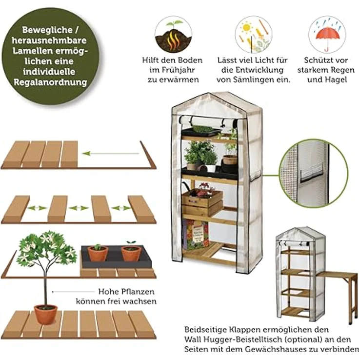 VegTrug Foliengewächshaus mit Holzrahmen & PE Cover, 100% FSC zertifiziert, verstellbare Holzleisten für optimales Pflanzenwachstum, Natural – Bild 5