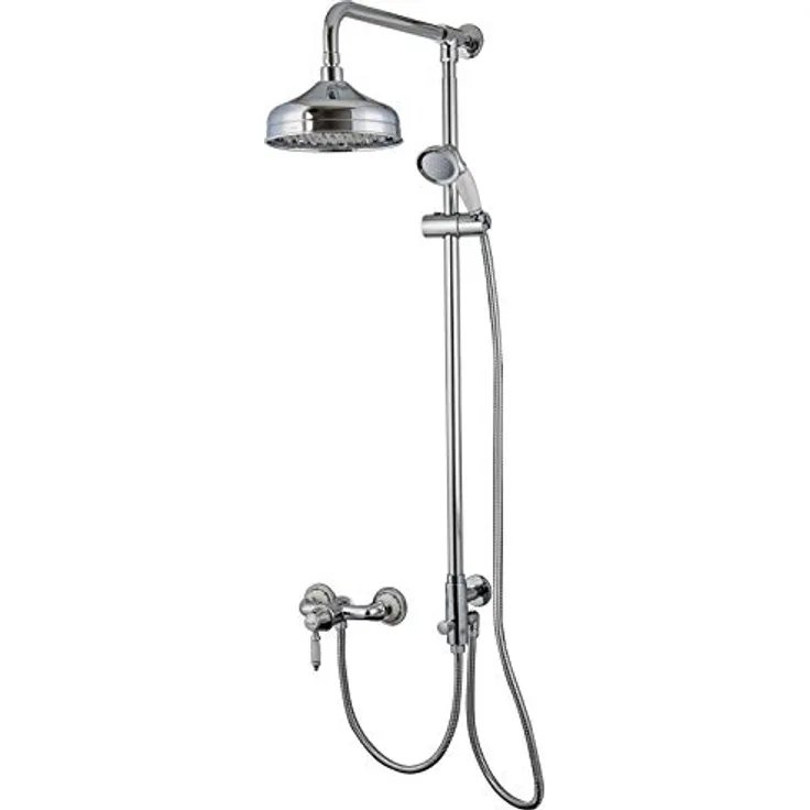 PaulGurkes Aufputz Duschsystem Retro Nostalgie Regendusche Set Duschsäule Antik Duschset Dusche Brausegarnitur mit Kopfbrause Regenbrause Dusche komplett Set mit Duschkopf Duschsystem mit Regendusche