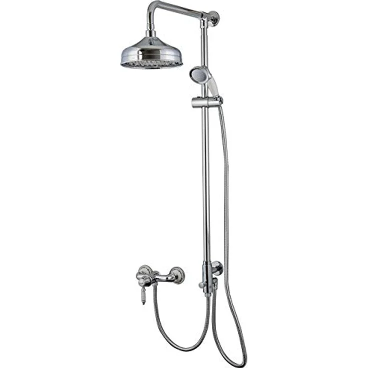 PaulGurkes Aufputz Duschsystem Retro Nostalgie Regendusche Set Duschsäule Antik Duschset Dusche Brausegarnitur mit Kopfbrause Regenbrause Dusche komplett Set mit Duschkopf Duschsystem mit Regendusche – Bild 1
