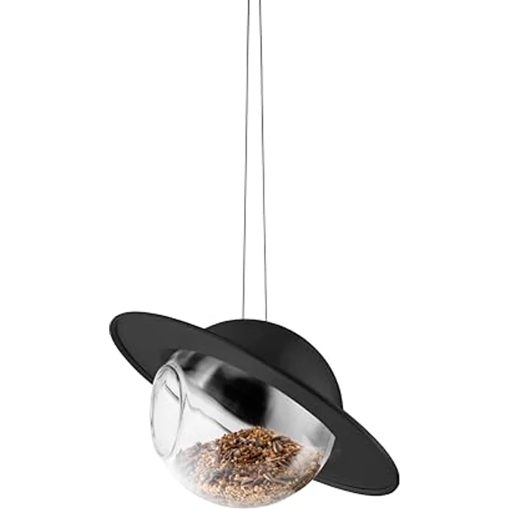 EVA SOLO Saturn Vogelfutterhaus Schwarz, wetterbeständiger Futterspender mit transparenter Glaskugel und Schutzdach, wartungsarm für Gartenvögel – Bild 2