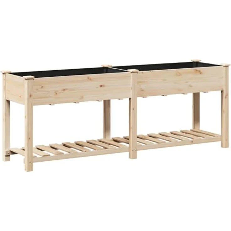 vidaXL Hochbeet Pflanzkasten mit Regal, 203x53x76 cm, aus massivem Fichtenholz, beige – Bild 1