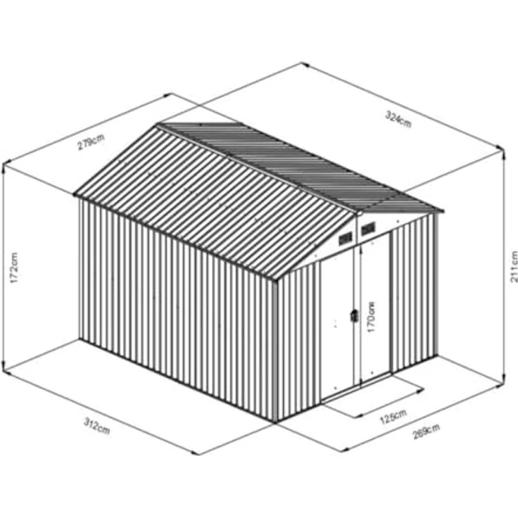 ASS ALEOS Gartenhaus Geräteschuppen 9m² 279x324cm aus verzinktem Stahlblech anthrazit Metall mit Doppelschiebetür Türhöhe 170cm – Bild 3