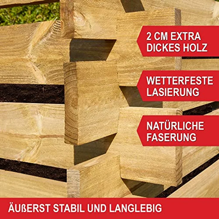 Onbest Holzkomposter, wetterfestes Stecksystem aus lasiertem FSC Holz, 520 L Fassungsvermögen für Gartenabfälle und Biomüll – Bild 2