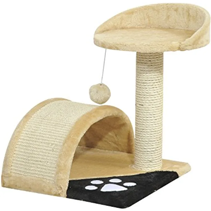 PawHut Kratzbaum mit Spielbällen, Katzenkratzbaum, Sisalseil-Kratzstangen, Beige, 36 x 36 x 44 cm