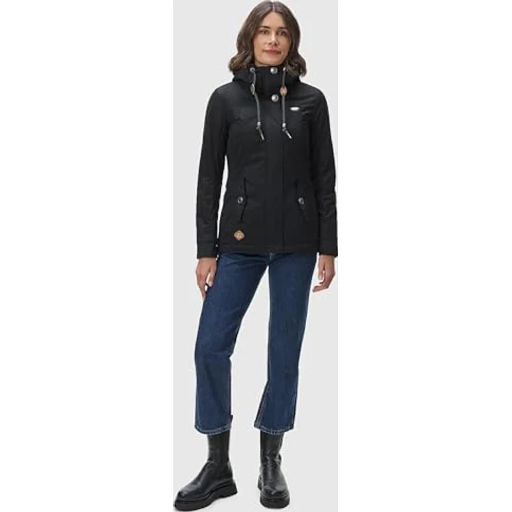 Ragwear Winterjacke Monade Damen Winterparka mit Kapuze und Fleece gefüttert, griffiges wasserabweisendes Material, taillierter Schnitt, vegan - Schwarz – Bild 6