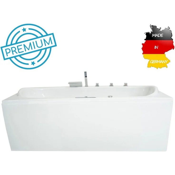 Basera® Whirlpool-Badewanne PREMIUM Indoor Whirlpool Badewanne Palau 180 x 80 cm, 20 Massagedüsen, Heizung, Ozongenerator, Bodenansaugung, Wasser... - Hochglanz Weiß