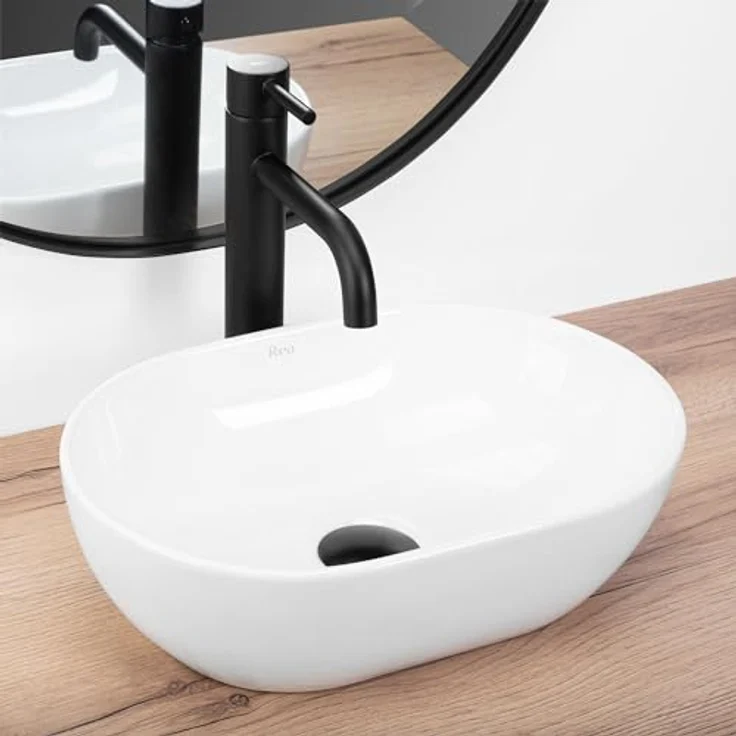 Rea AMELIA MINI Aufsatzwaschbecken, freistehend, Keramik Waschschale, 26 x 38 x 12 cm, Weiß – Bild 2