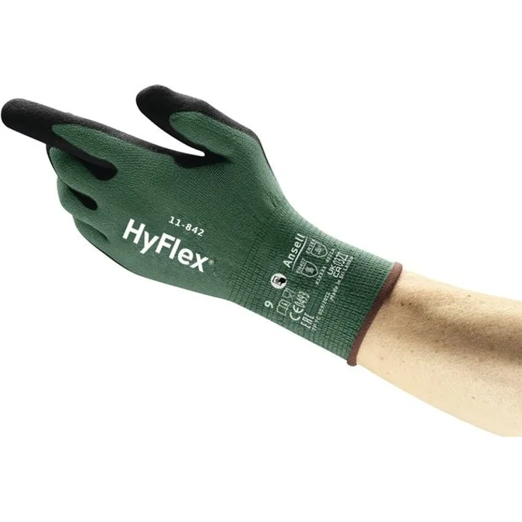 Ansell HyFlex 11-842, Arbeitshandschuhe Größe 10, schwarz/grün, EN ISO 21420, EN 388, EN 407, touchscreenfähig, lebensmittelgeeignet, FORTIX™-Technologie, hohe Abriebfestigkeit