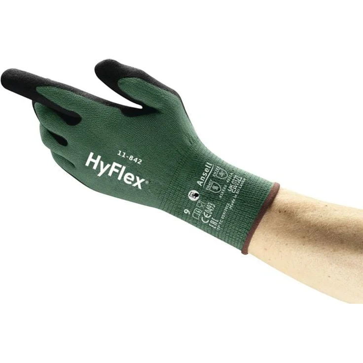Ansell HyFlex 11-842, Arbeitshandschuhe Größe 10, schwarz/grün, EN ISO 21420, EN 388, EN 407, touchscreenfähig, lebensmittelgeeignet, FORTIX™-Technologie, hohe Abriebfestigkeit