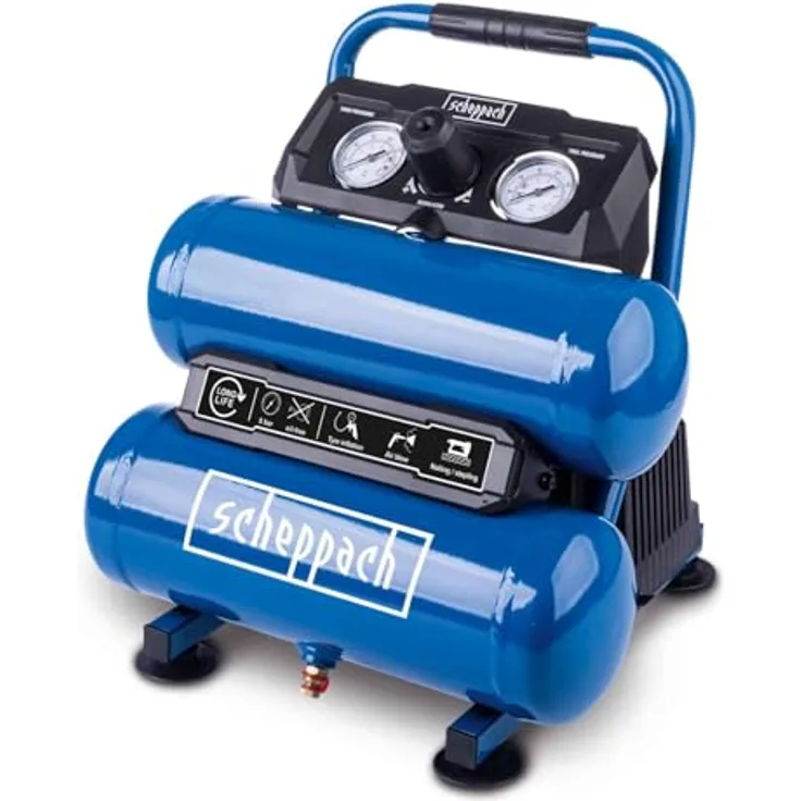 Scheppach Kompressor HC10-Twin, 8 bar, 7,5 L, 50,4 L/min Ansaugleistung, 750 W, ölfrei, kompakt für Werkstatt und Garage