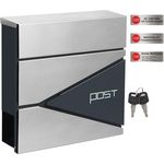 SONGMICS Briefkasten, abschließbarer Wandbriefkasten mit Zeitungsfach, einfache Montage, modern, anthrazit-silbern