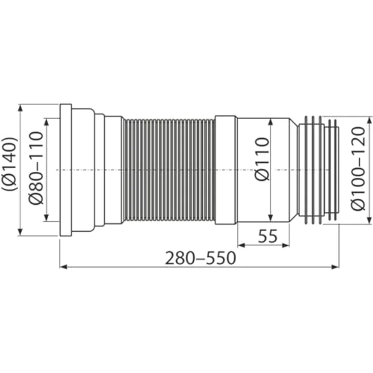 AlcaPlast A970 WC Flex Anschluß Stutzen für Rosette Universal | 280-550mm weiß ø80-110-ø100-120mm – Bild 3