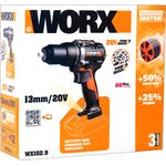 Worx Akku Bohrschrauber WX102.9 20V Solo 60Nm LED-Licht ohne Akku- Akkuschrauber