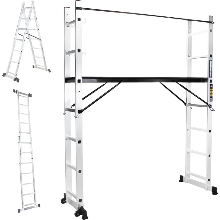 Craftfull Leitergerüst CF-103A Mehrzweckleiter Alu Leiter Gerüst Arbeitsbühne (1.95 Meter 7 Sprossen) - Preisvergleich – Bild 9